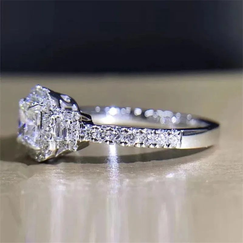 

925 Sterling Silver Women Engagement Cushion Cut Halo Rings Simulated Diamond Wedding Silver Bridal Ring Jewelry Party Jewelry