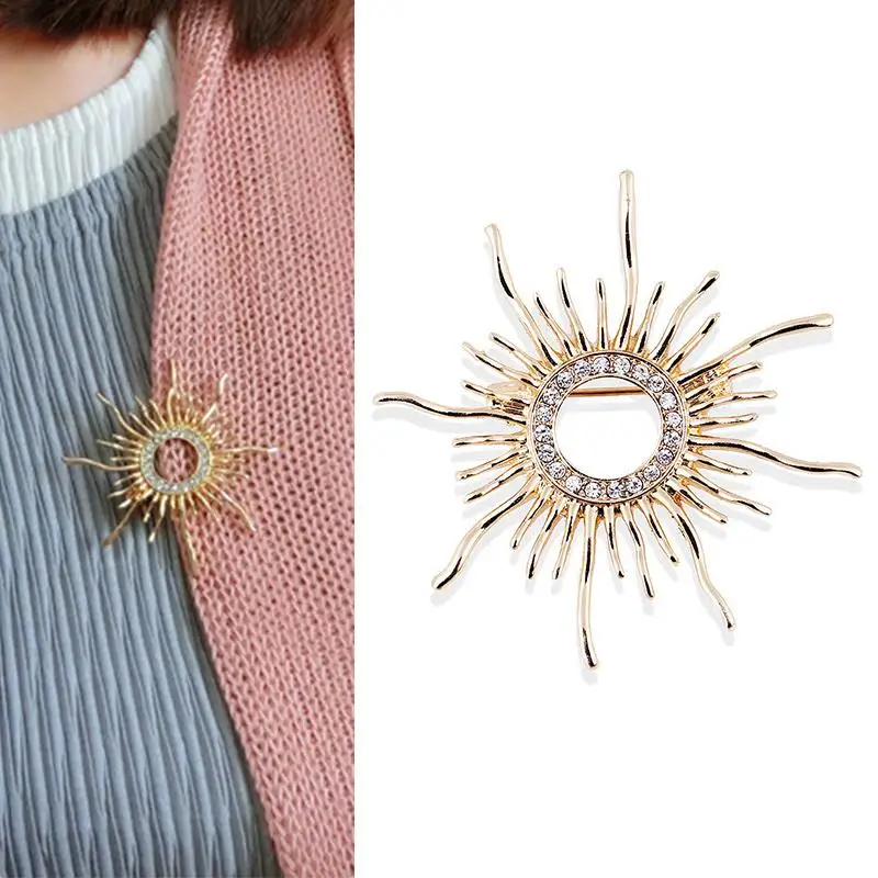 

New Arrival Sun Shaped Scarf Clip Pins Cool Weeding Coat Cardigan Crystal Brooch Gifts Fashion Jewelry