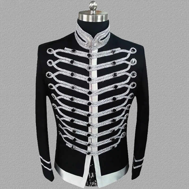 

Men`s Steampunk Costume Singer Nightclub DJ Stage Costumes Tassle Jacket Male Carnival Cosplay Costume Black For Men Plus Size
