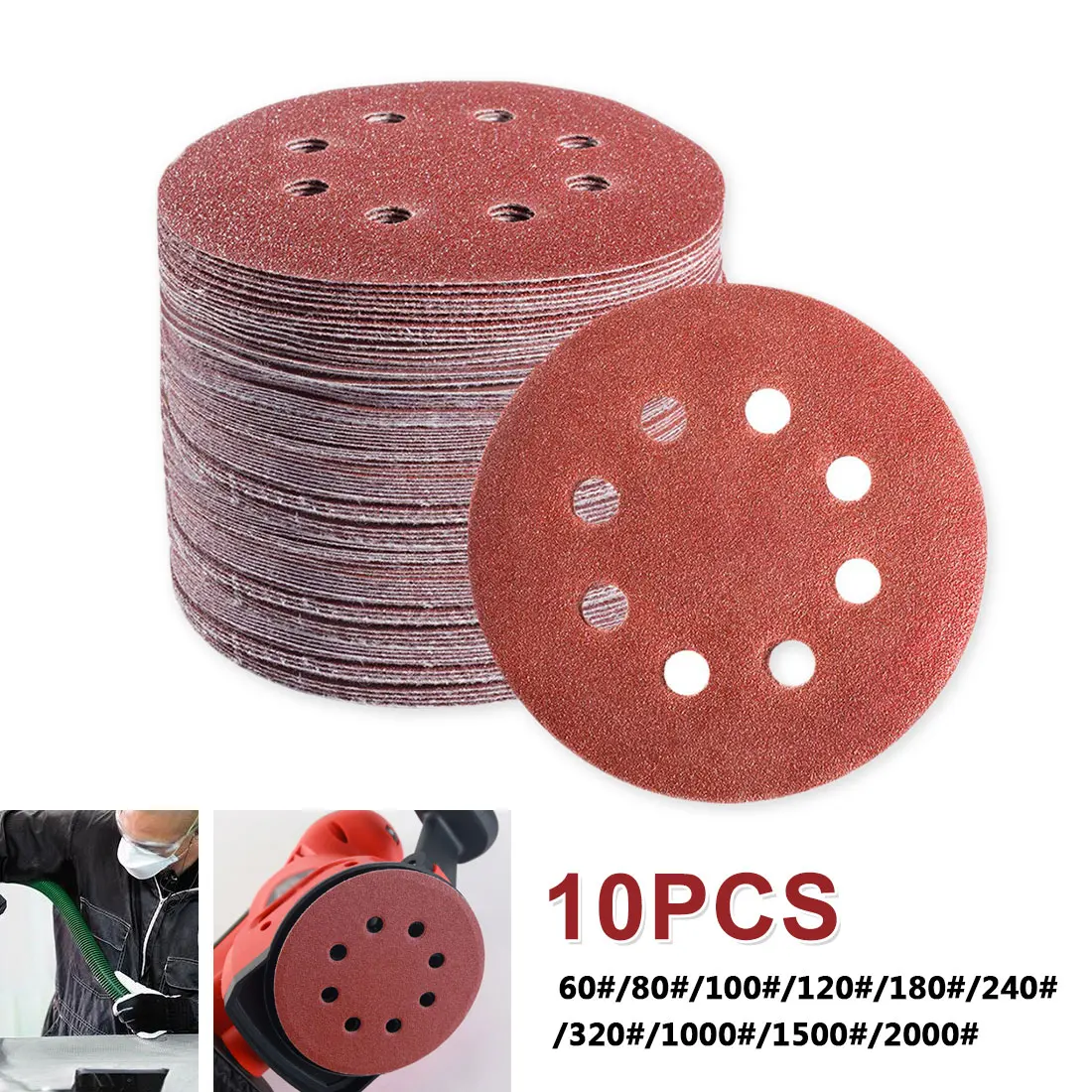 

10pcs 5 Inch 125mm Grit Round Sandpaper Eight Hole Disk Sand Sheets 60-2000 Hook and Loop Sanding Disc Polish for polishing tool