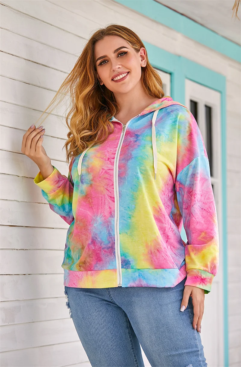 

Fioncrow Hoodies Women Plus Size Tie Dye Cute pullover Zip Hoodie Long Sleeve Casual Autumn Women Clothing Sweatshirt With Hood