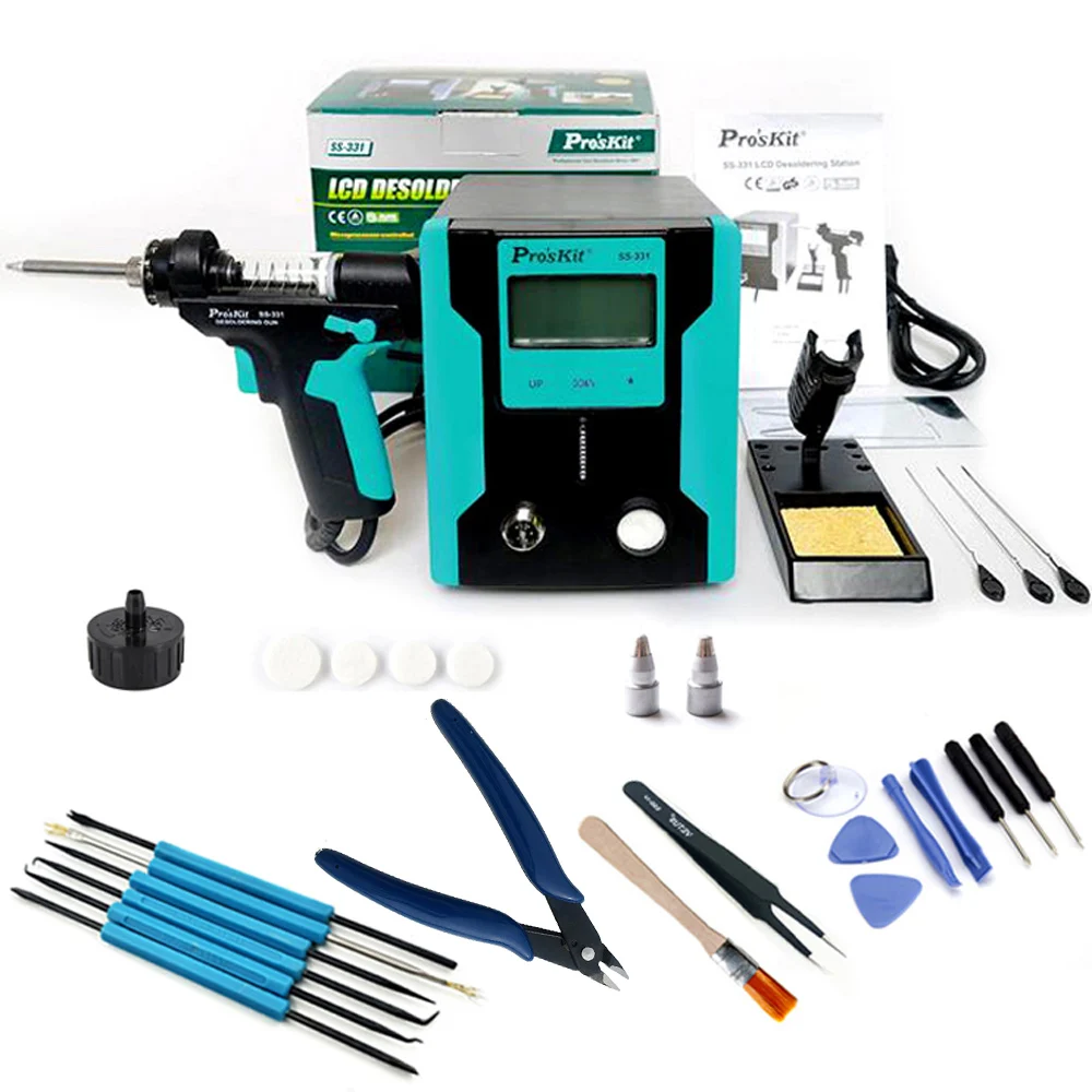 Pro'sKit SS-331H ESD ЖК-дисплей электрический пистолет для удаления припоя вакуумный припой припоя присоска насос 220 В BGA печатная плата ремонт