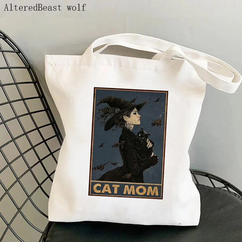 

Women Shopper bag CAT Mix Your Drinks Printed Bag Harajuku Shopping Canvas Shopper Bag girl handbag Tote Shoulder Lady Bag