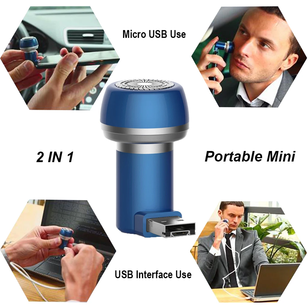 Портативная электрическая бритва Mini USB + Micro Водонепроницаемая для волос на лице с