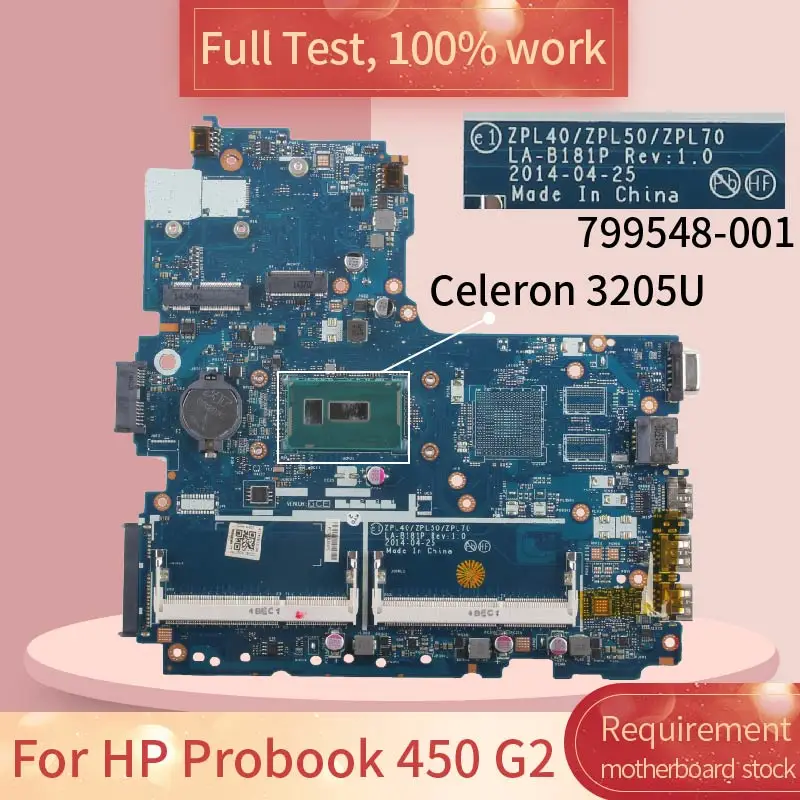 Для HP Probook 450 G2 LA B181P 799548 001 DDR3L Материнская плата ноутбука Полная проверка 100%