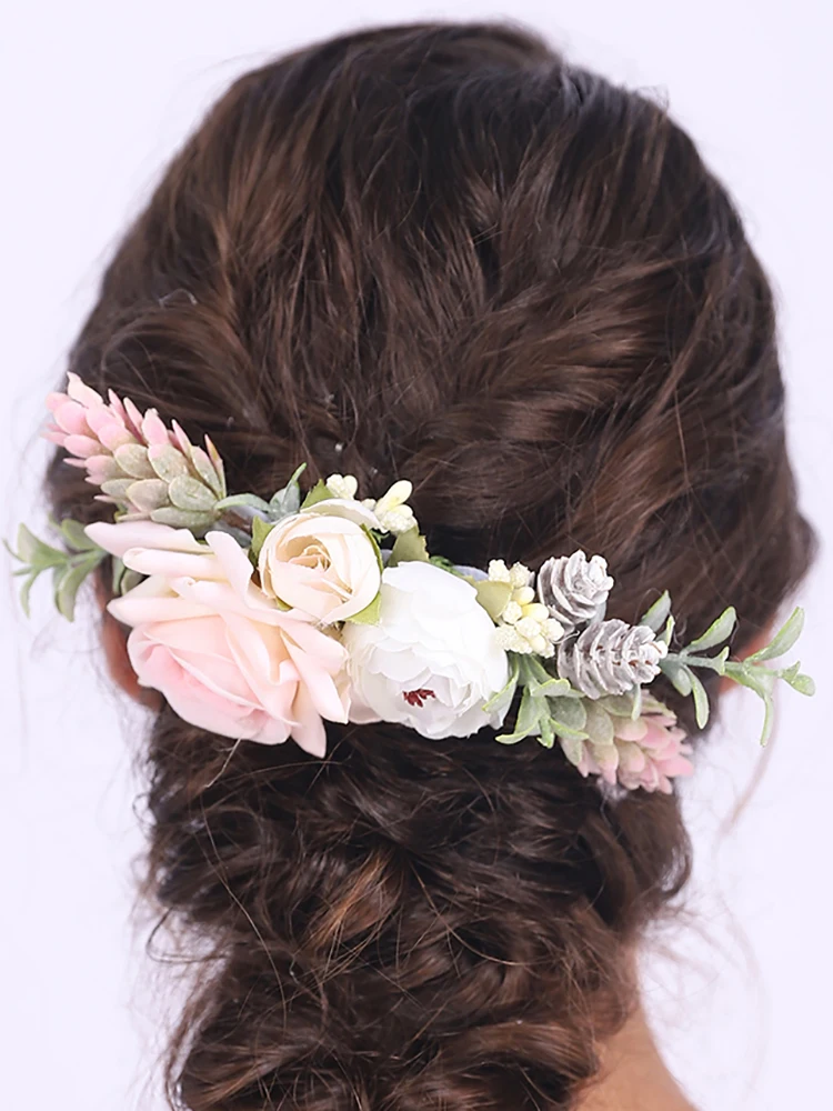 Нарядная расческа для волос с розовым цветком свадебные аксессуары шикарные