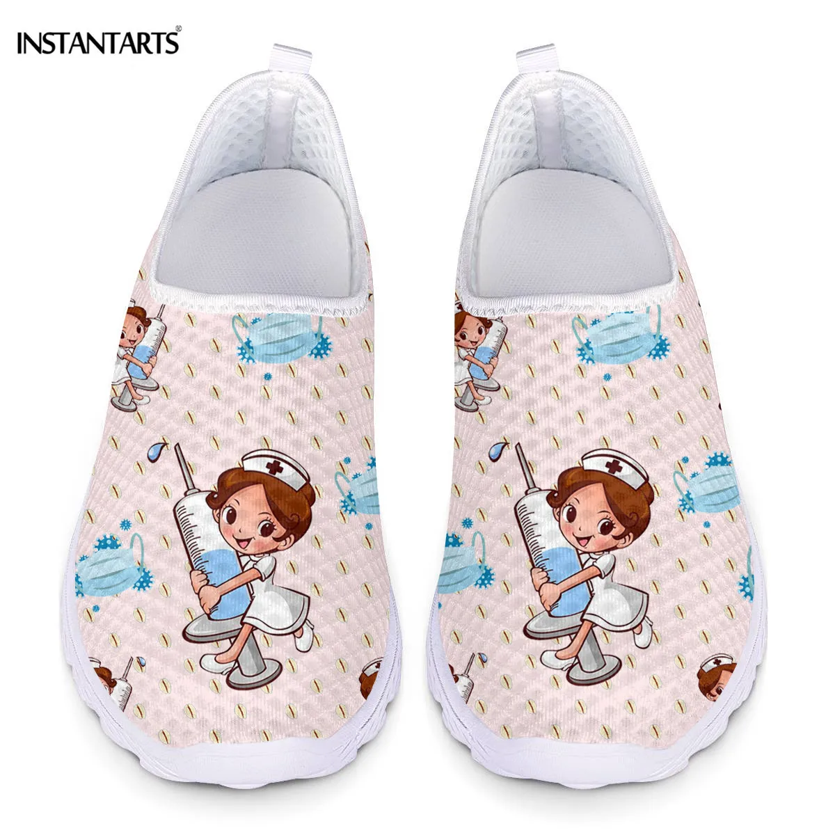 

INSTANTARTS Cute Nurse Doctor Patterns Women's Flats Shoes Slip On Spring Summer Sneakers Air Mesh Nursing Shoes for Ladies