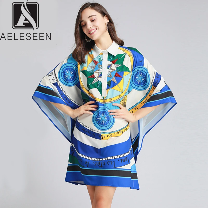 AELESEEN/2020 стильные свободные платья с отложным воротником роскошное платье