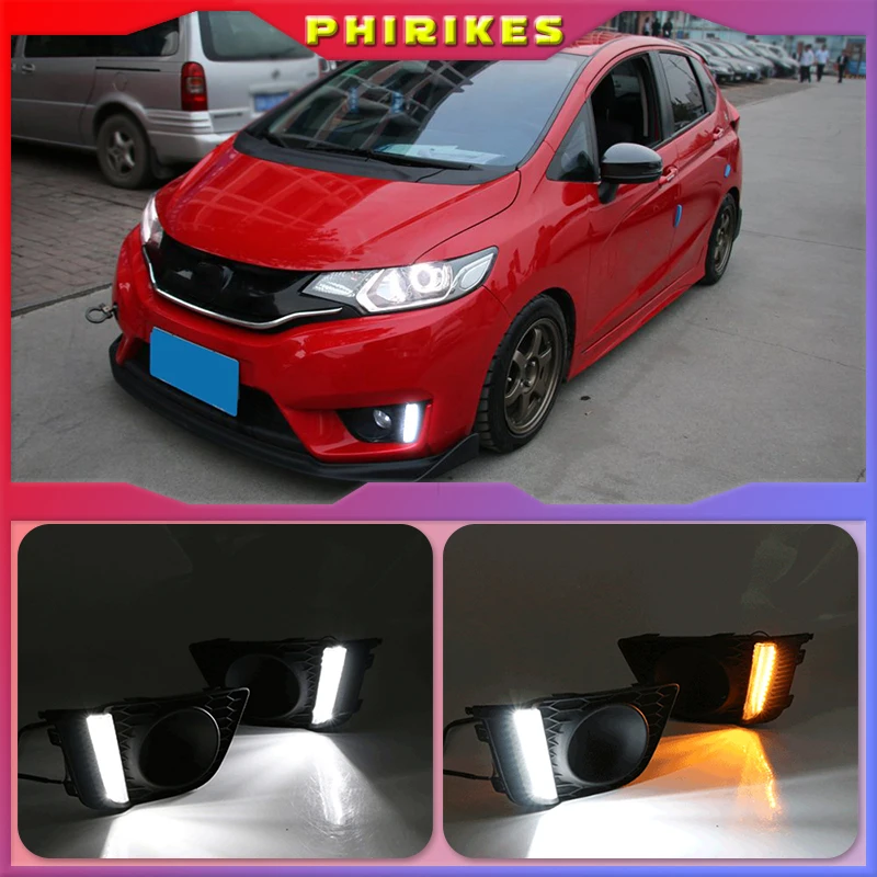 

Дневные ходовые огни, 1 комплект, светодиодные дневные ходовые огни DRL, противотуманные фары с указателем поворота для Honda Jazz fit 2014 2015 2016