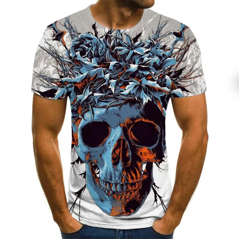 

3D Skull Drinking King Printed Men's T-shirt Casual Short Sleeve O-Neck Fashion T-shirt Men's/Female Children's Top