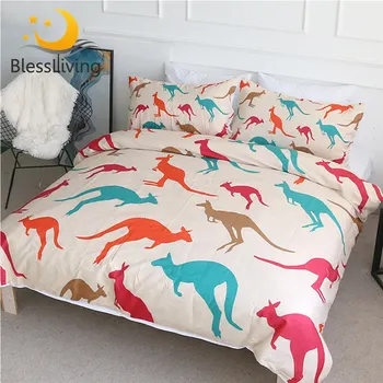 BlessLiving Kangaroo Quilt Cover Cartoon Kids Bedding Set Australian Animal Bedspreads 3pcs Colorful Bed Cover With Pillowcase 1