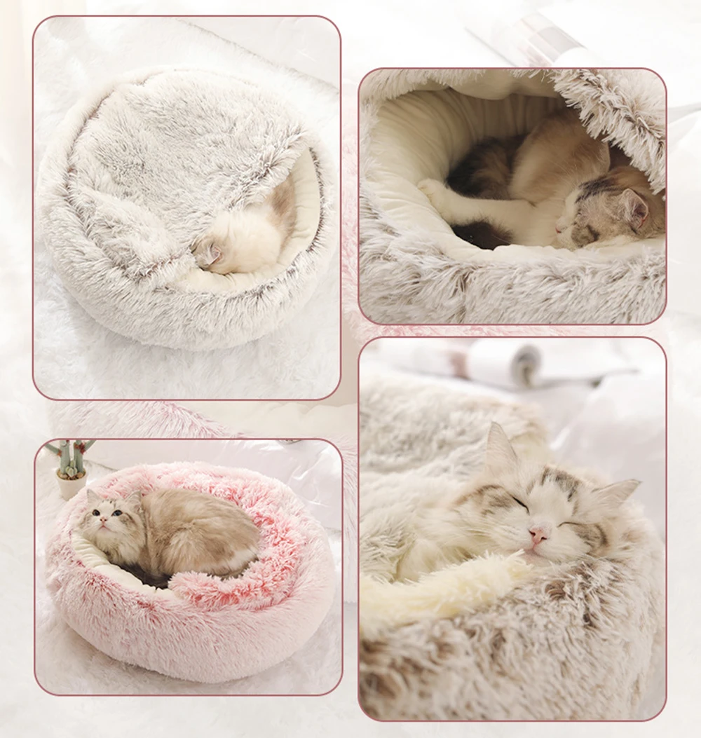 

Long Plush Pet Dog Cat Bed Soft Cat Warm Bed Round Plush House Bed For Small Dogs For Cats Nest 2 In 1 Cat Bed