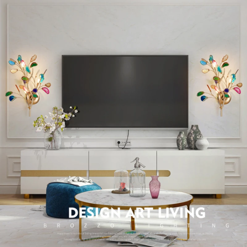 

Contemporary Led Wall Lamps Iron Loft Decor Living Room Wall Lights Bedroom Villa Room Luxurious Color Jadeite Agate Wall Lamp