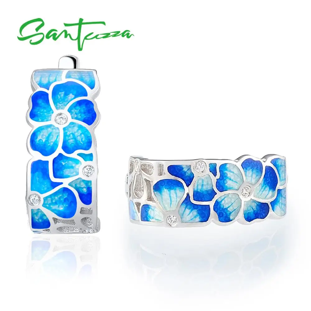 SANTUZZA, серебряные серьги для женщин, 925 пробы, серебряные серьги-гвоздики в виде цветка, золотой цвет, кубический цирконий, ювелирные изделия, эмаль