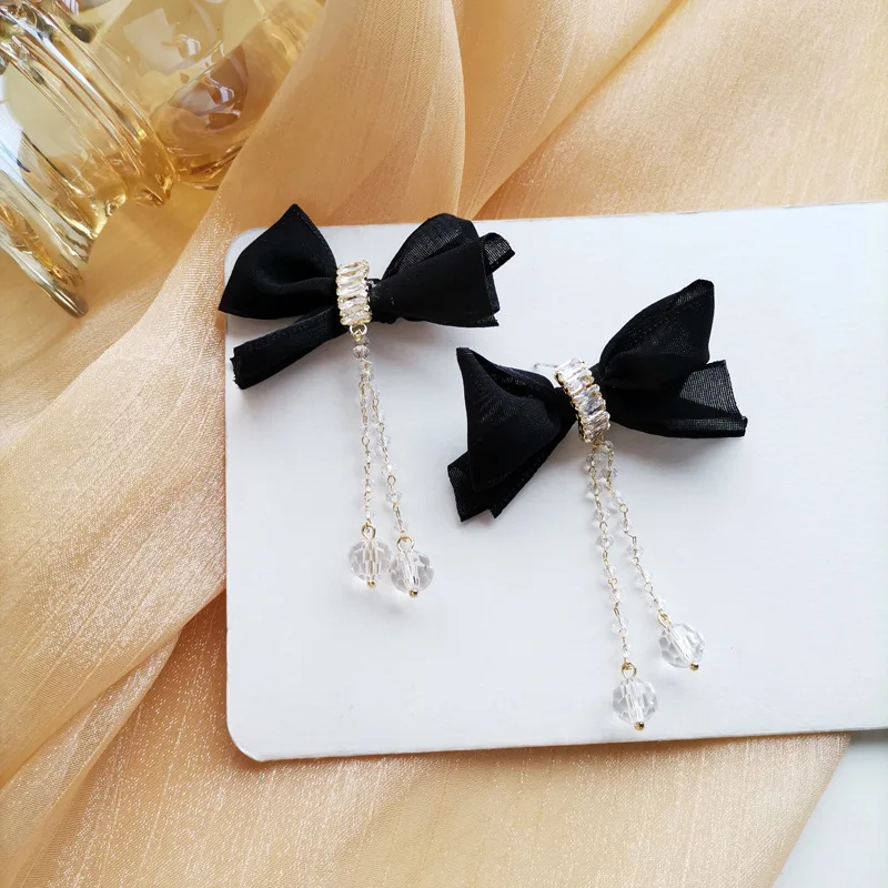 

Japanese Korean Sweet Cool Black Bow Stud Earrings Temperament New Earrings Tassel Earrings Jewelry for Women