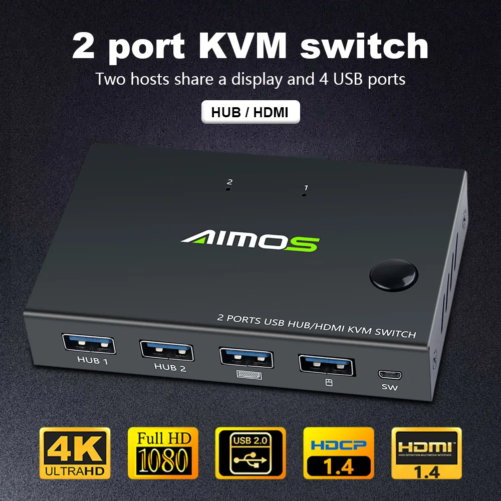 

Переключатель KVM 4 K HDMI, 2 в 1 выход, USB HDMI1.4 KVM, разветвитель, поддержка удаленного пробуждения, для клавиатуры, мыши, принтера, монитора