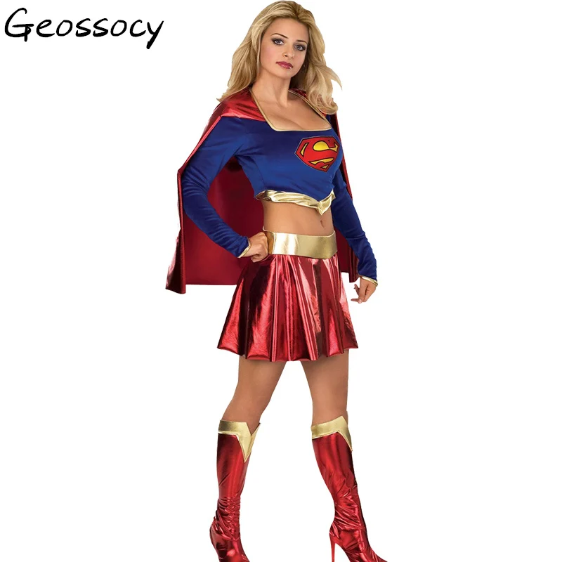 Сексуальный красный костюм супергероя для ролевых игр Суперженщины раздельного