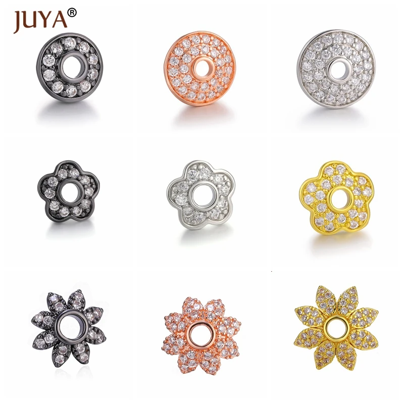 

JUYA CZ Rhinestone Flower Beads Cap Needlework for DIY Accessories End Caps For Jewelry Making Findings Wholesale Supplies