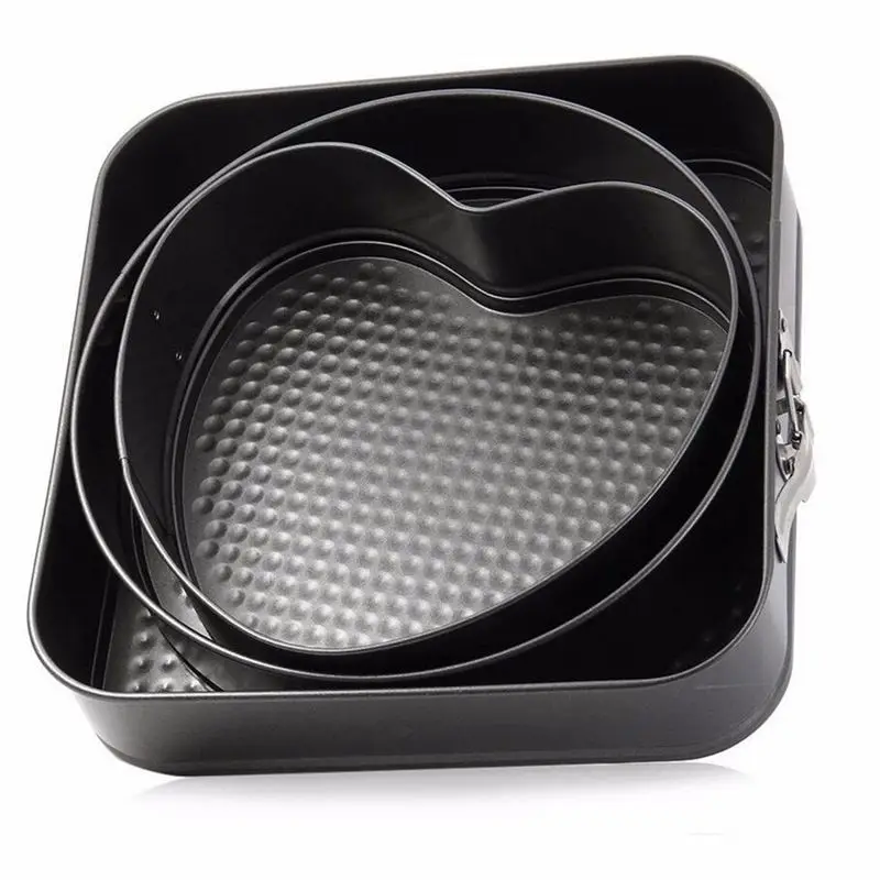 3 Pcs/Set Non-Stick Springform Cake Pan Metal Baking Mold With Removable Bottom Round Heart Square Shapes Bakeware Baki | Дом и сад