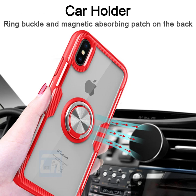Роскошный автомобильный чехол с магнитным кольцом держателем для iPhone X 7 8 6S Plus