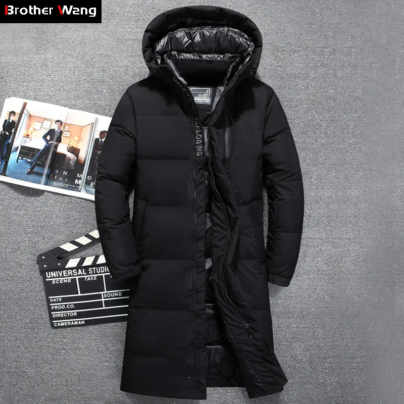 Зимняя Мужская Утепленная длинная куртка пуховик на утином пуху новинка 2019