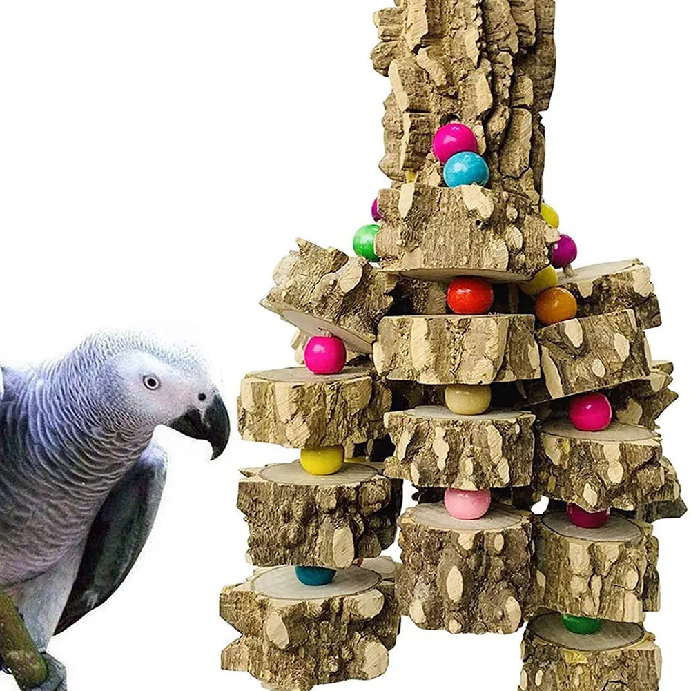 

Wood Bird Chewing Toys Parakeet Hanging Wodden Toy For African Greys Parrots Cockatoos Macaws Birds Security Toys Dark Brown