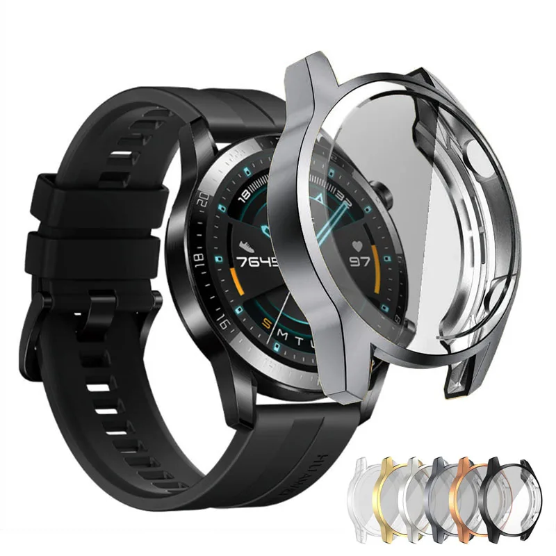 

Plating Silicone Case For Huawei Watch GT2 46mm Screen Protector Soft cover Cases For huawei GT 2 band SmartWatch bumper couqe