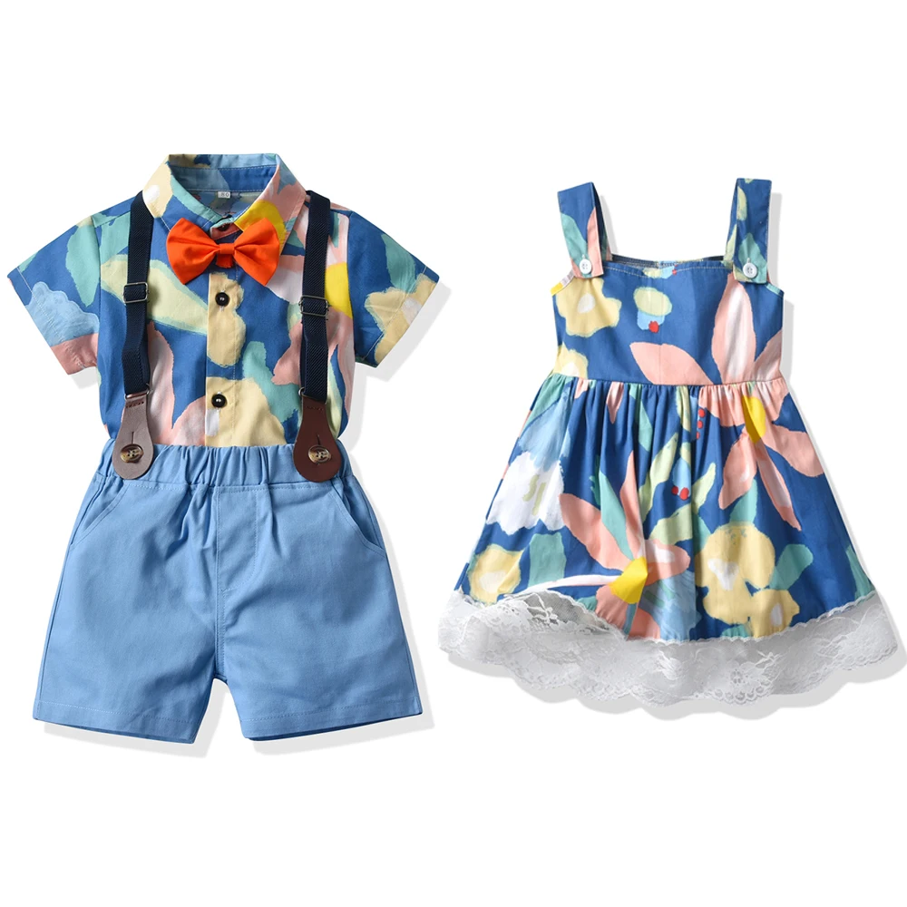 

Tem Doger Brother and Sister Matching Sets Toddler Clothes Infant Baby Boys Gentleman Suit+Girl Lace Tutu Dress Newborn Clothing