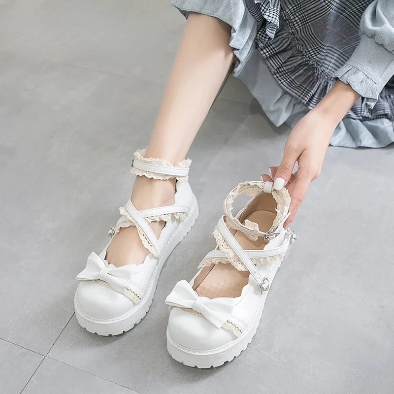

2021 Lolita Shoes Japanese Sweet White Red Black Cosplay Shoes Kawaii Shoes Women Lolita Sneakers Women Cute Shoes