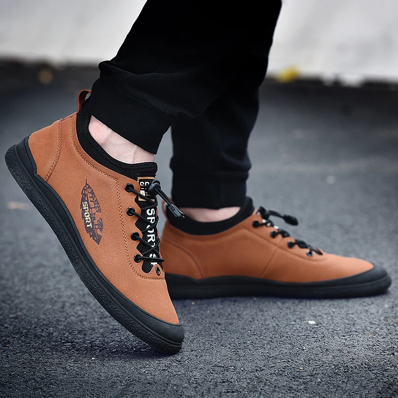 Band Men Leather Shoes Fashion Sneakers Genuine Casual Comfortable Male Flats 2019 New | Обувь