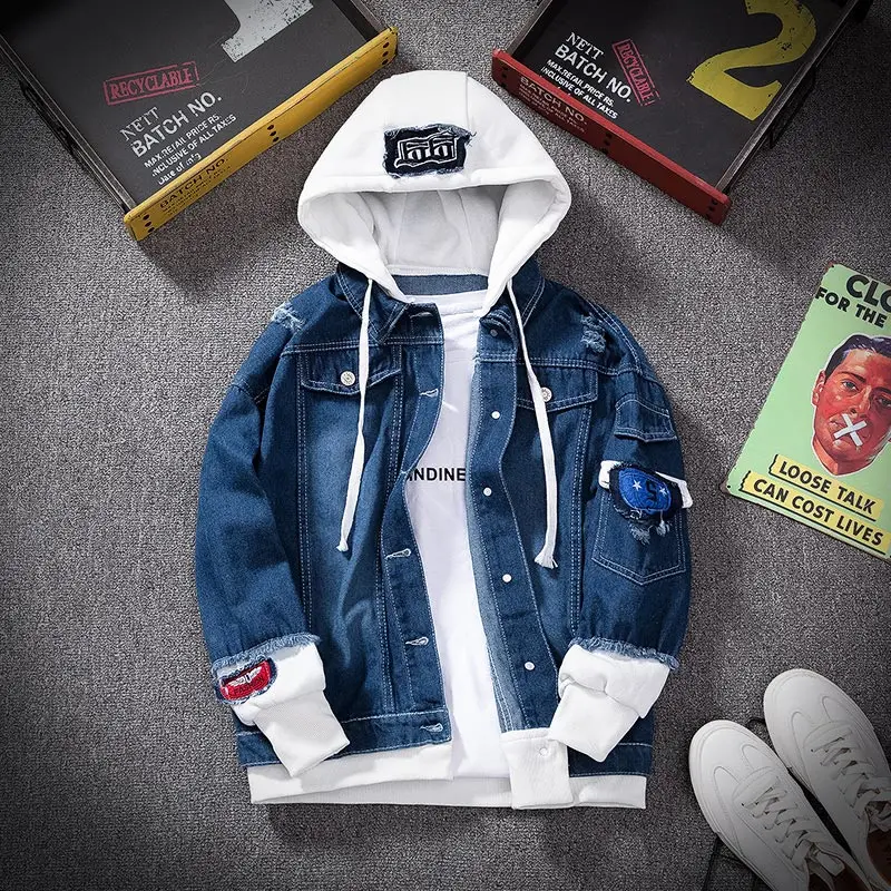 

2022 new spring and autumn Denim Jacket Mens Hooded zipper jacket BSY9077
