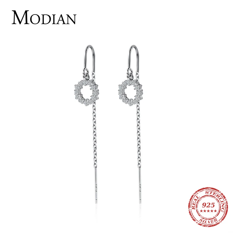 

Modian Sparkling Round Clear CZ Drop Earrings for Women Dangle 925 Sterling Silver Luxury Wedding Statement Engagement Jewel
