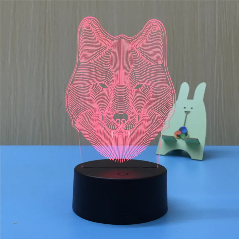 Ночник светильник голова волка 3D светодиодный настольная лампа для сна