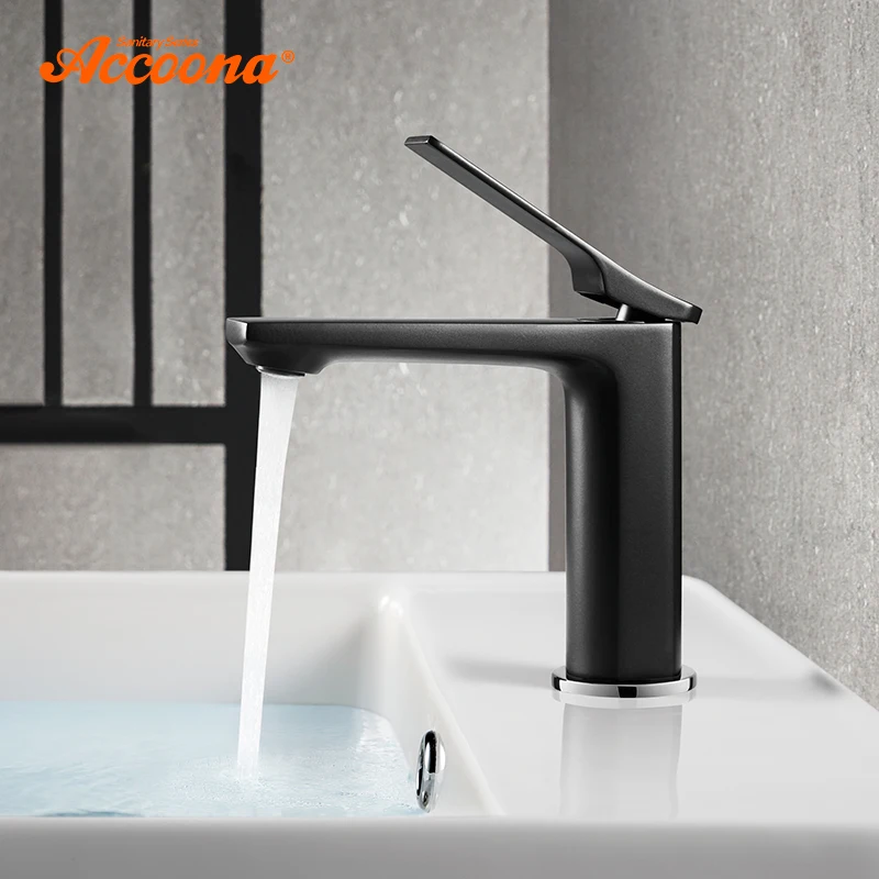 

Accoona Bathroom Basin Faucet Deck Mount Vanity Vessel Black Chrome Sinks Mixer Taps Cold And Hot Water Tap A90122 A90122F