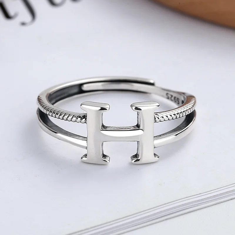 

Popular Simple Retro S925 Sterling Silver Double H English Letter Ring Party Banquet Holiday Gift Women Jewelry Accessories