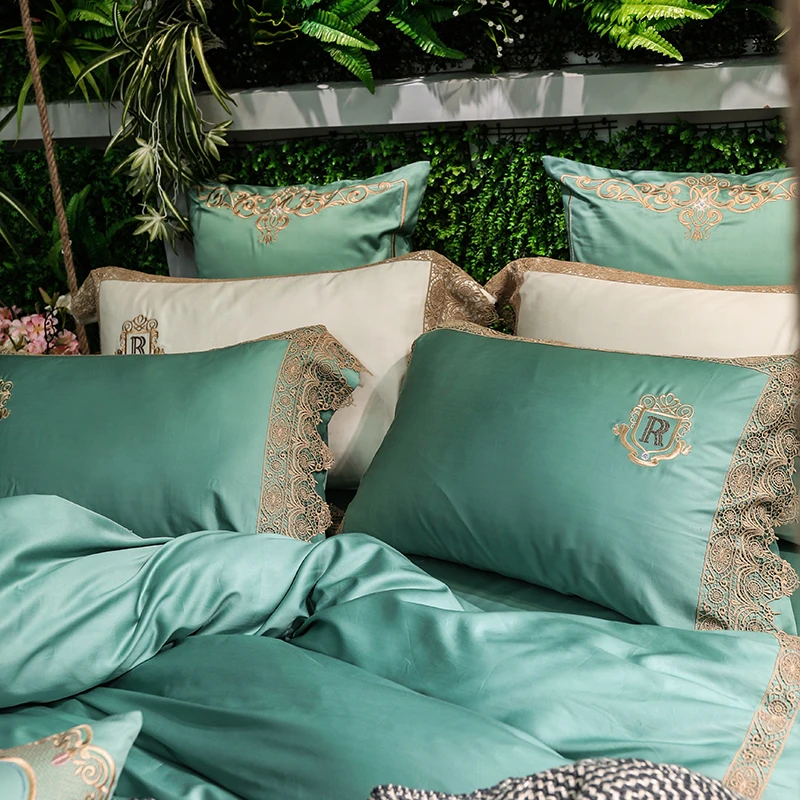 Кремовый Золотой кружевной Роскошный Королевский Комплект постельного белья из