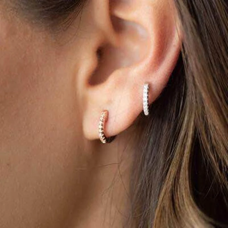 

Fashion silver earrings Japan and South Korea super flash single row diamond earrings female enamel inlaid zircon earrings
