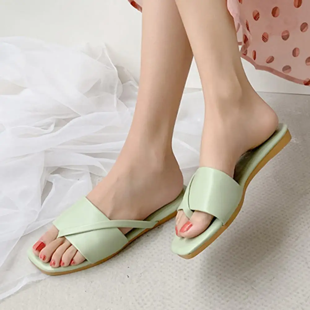 Сандалии женские без застежки мягкая подошва открытый носок плоская тапочки