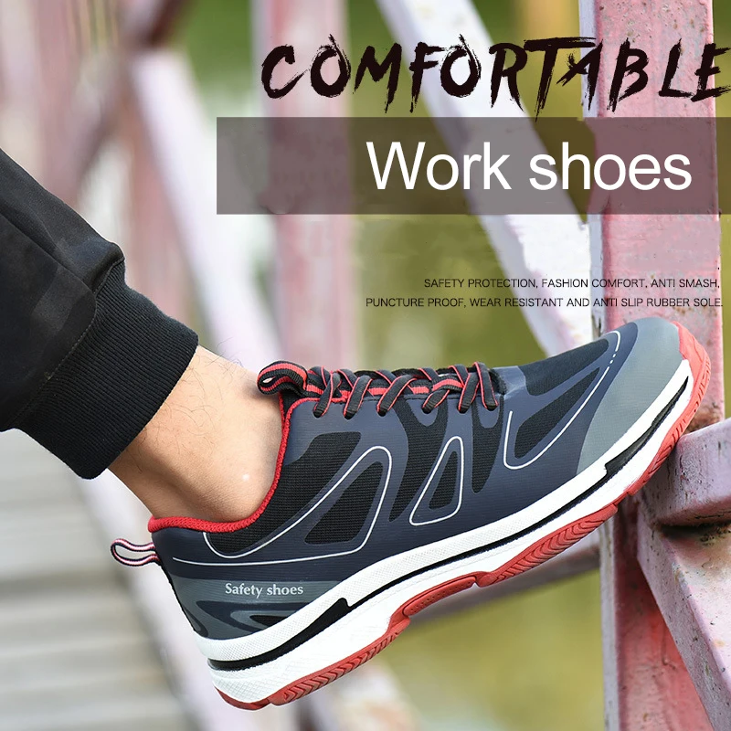 Safety Work Shoes Gifts For Men Anti Smashing Steel toe Puncture Proof Slip Breathable Light Sport Style Resistant Sneakers | Обувь
