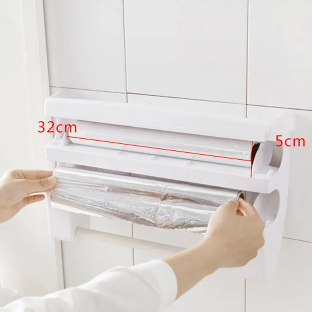 Portable Kitchen Cling Film Sauce Bottle Storage Rack Container Paper Towel Holder with Cutting Blades Home Supplies | Обустройство