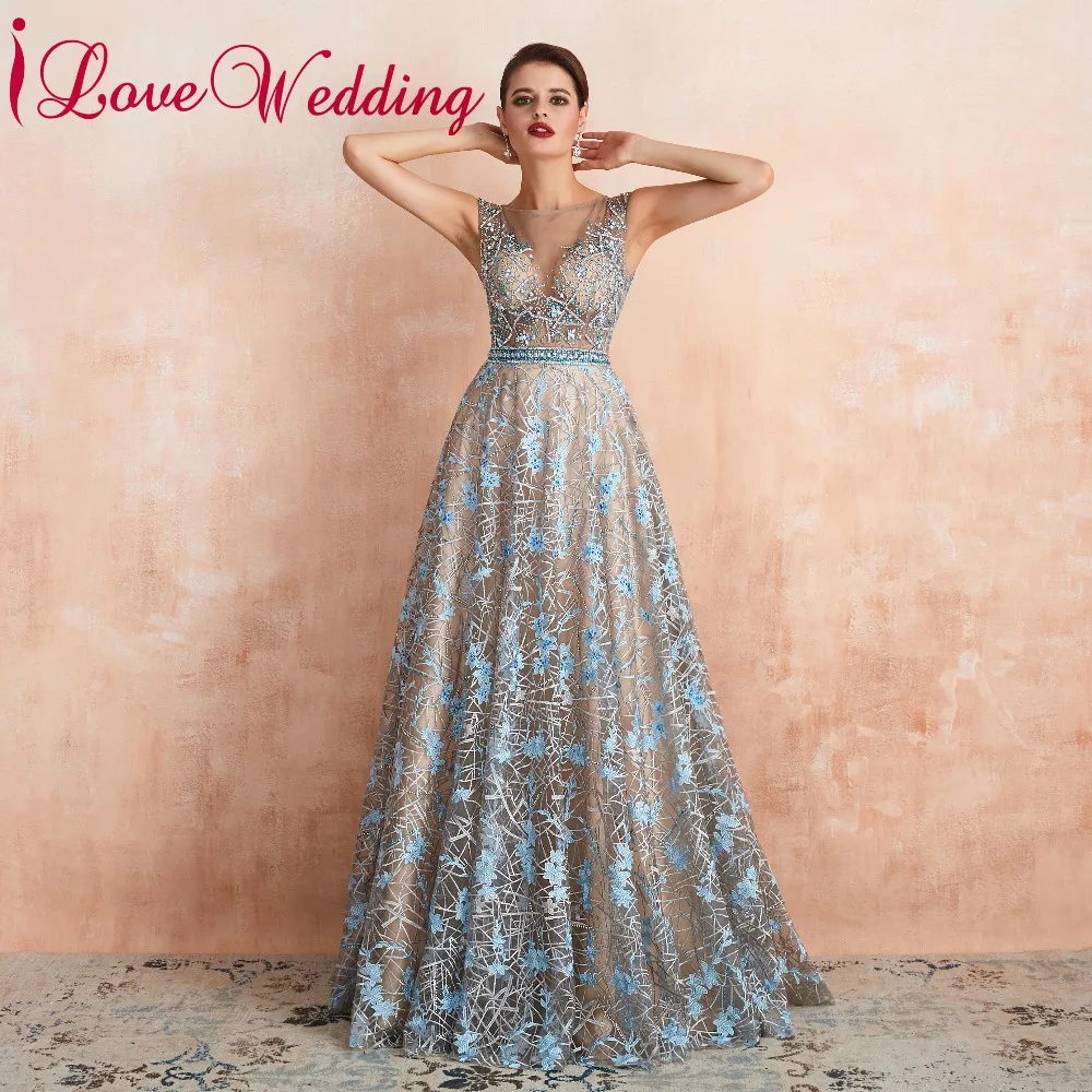 ILoveWedding длинное платье ТРАПЕЦИЕВИДНОЕ кружевное торжественное платье вечернее платье с кристаллами и бисером сексуальное платье для выпускного вечера вечерние платья