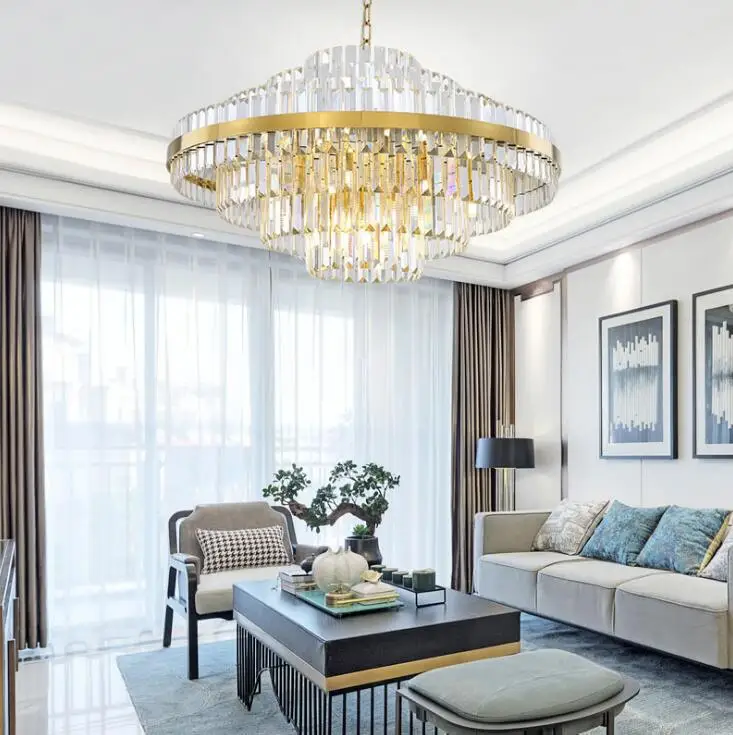

New Postmodern minimalist light luxury crystal chandelier designer duplex hotel model room hall tower type multi-layer lamps