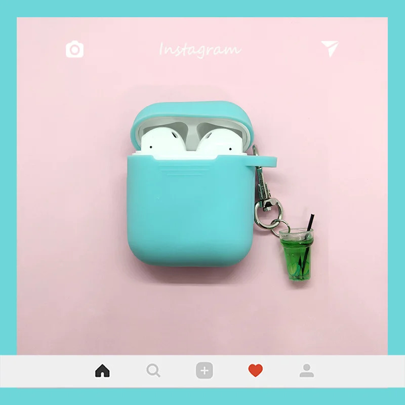 Milk Tea Blue Для Apple AirPods чехол милый молочный чай беспроводные наушники чехол для Airpods гарнитура силиконовый защитный чехол бутылка для напитков брелок - Цвет: Milk Tea Blue