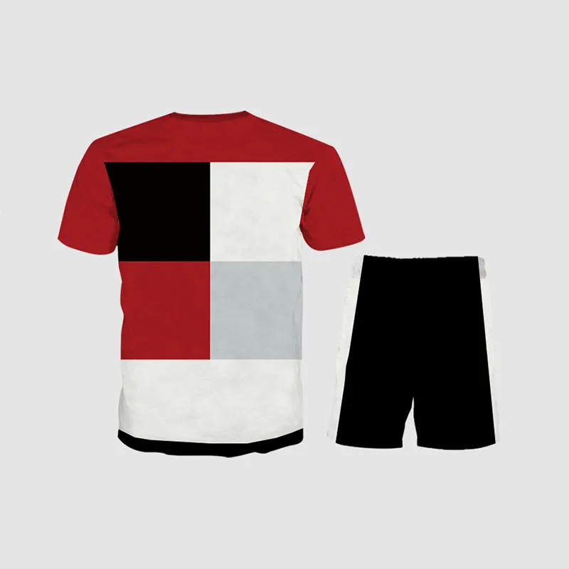

Summer Short-Sleeved Trend Men's Suit 3D Stitching Short-Sleeved T-Shirt + Sports Shorts 2-Piece Innovative Hip Hop Streetwear
