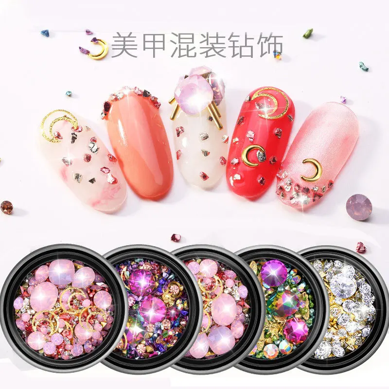 

Nail Art Deco Nail Drill New manicure rhinestones Boxed big diamond Small orange metal hollow Japanese rivets