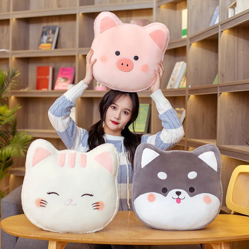 

4 Styles Cartoon Soft Animals Pillow Lovely Shiba Inu/Cats/Pink Pig/Husky Dog Plush Toys Sofa Chair Cushion Home Decor Girl Gift