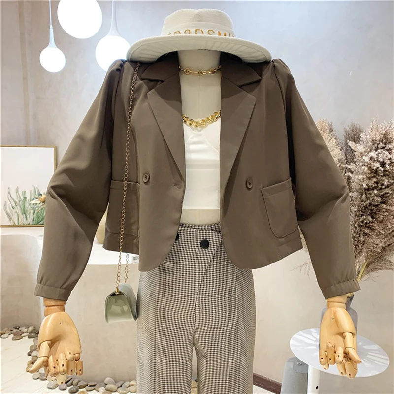 

New Women's Clothing 2021 Autumn Small Blazer Jacket Retro Lapel Long-sleeved Loose Short Suit Coat Top