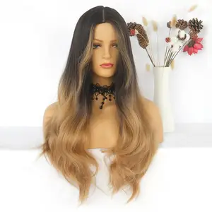 Бренд Anogol, длинный черный, коричневый, медовый волнистый парик, с бликами, косплей, синтетические парики для женщин, термостойкие, средняя часть, парики