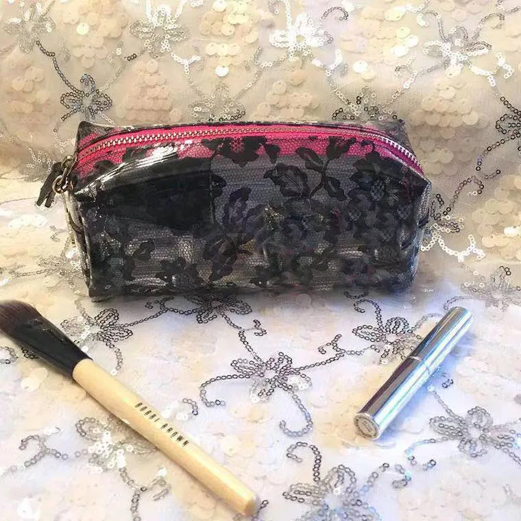 

Black Lace Makeup bag, Graffiti Lettering PVC Fashion Pocket Bag