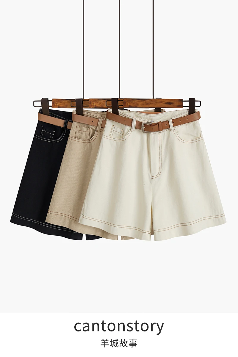 

Denim shorts women's straight tube loose summer 2021 new spring and autumn small Hong Kong Style High Waist Wide Leg Pants